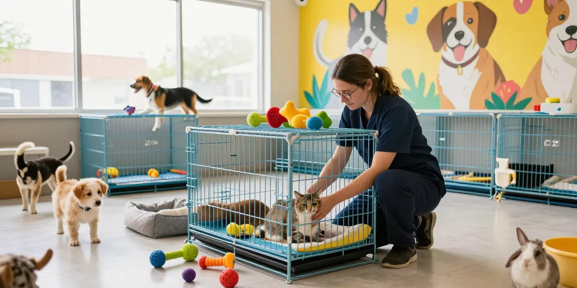 Secure pet rescue cages enhancing animal welfare and comfort in a shelter.
