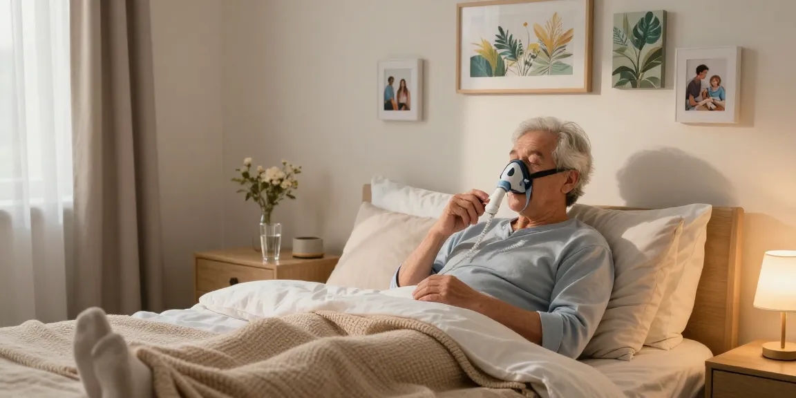 CPAP dealer near me assisting a senior using a CPAP machine in a cozy bedroom setting for effective sleep health.
