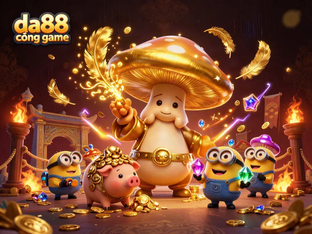 Engage with da88 cổng game experience within a vibrant 3D casino illustration featuring dynamic magical elements.