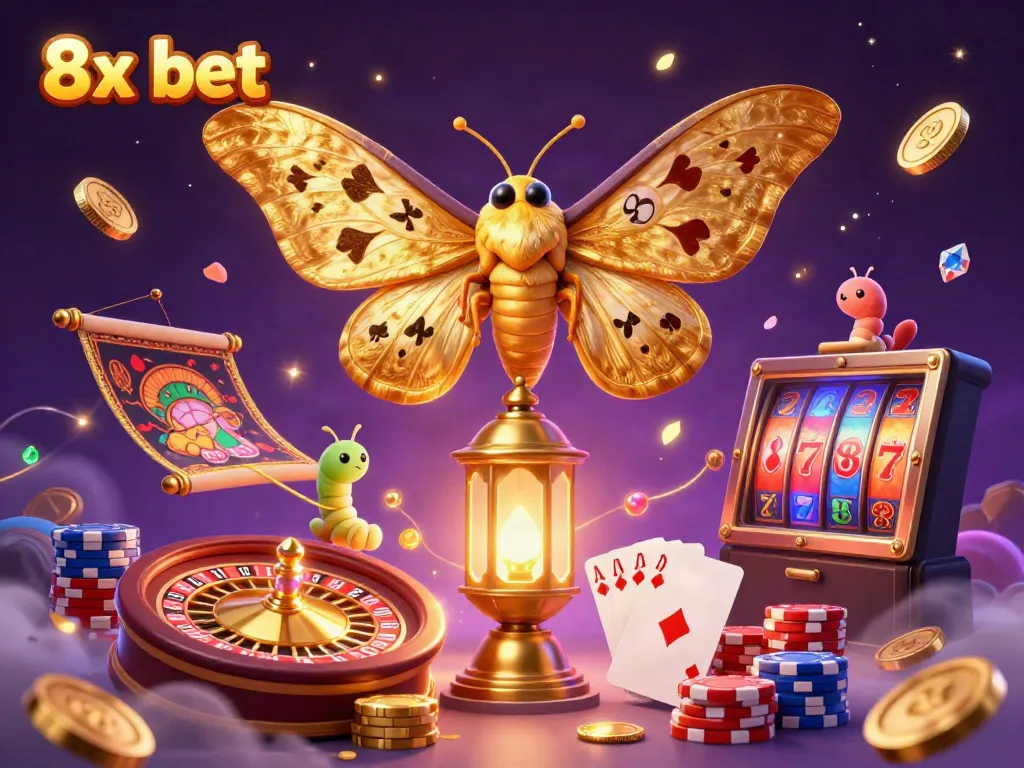 Experience the thrill of 8x bet with a vibrant illustration of casino scenes and magical elements.