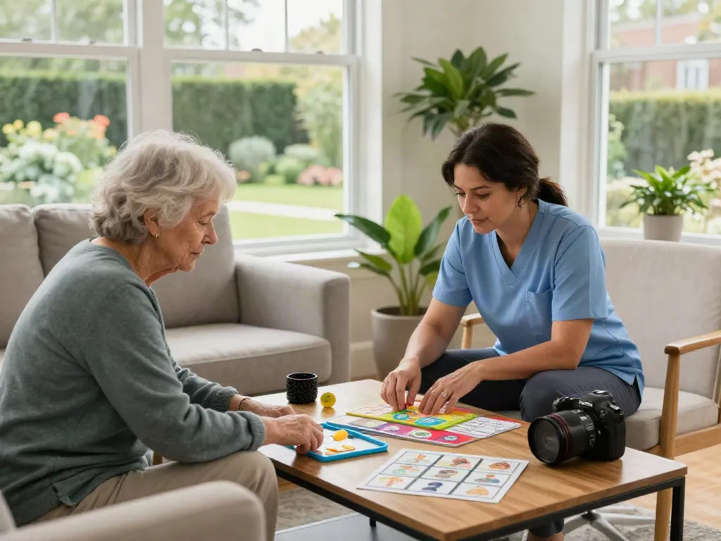 Cognitive impairments Norfolk therapy session with patient-focused engagement in a bright wellness center.
