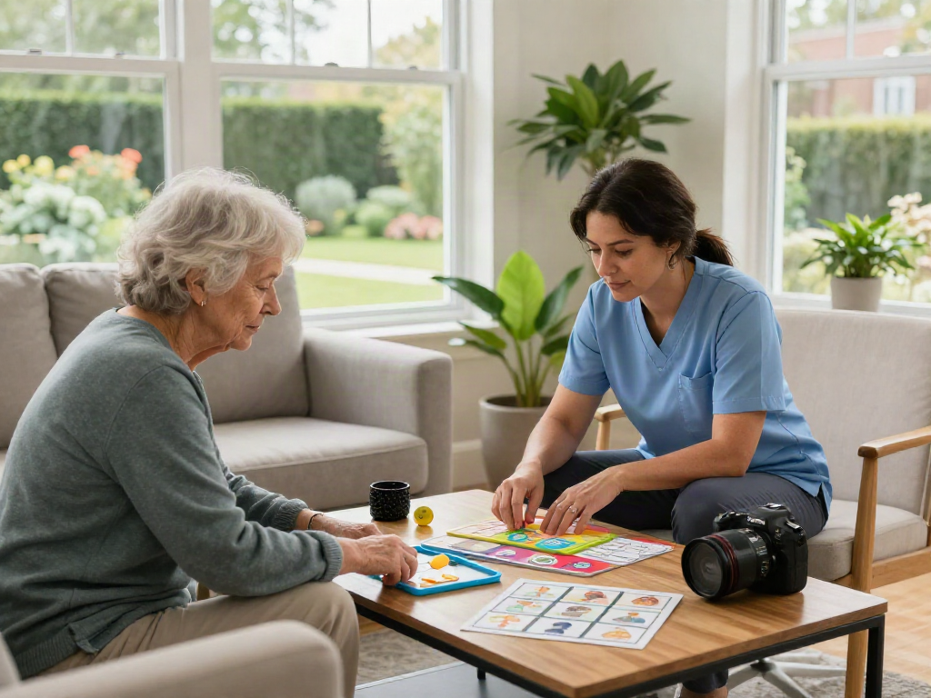 Cognitive impairments Norfolk therapy session with patient-focused engagement in a bright wellness center.
