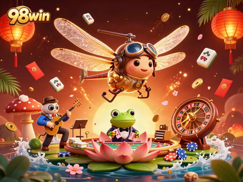 Experience thrilling gameplay with 98win's vibrant casino scene, featuring unique characters in action.