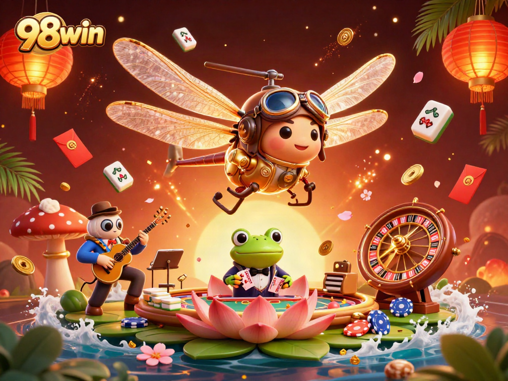 Experience thrilling gameplay with 98win's vibrant casino scene, featuring unique characters in action.