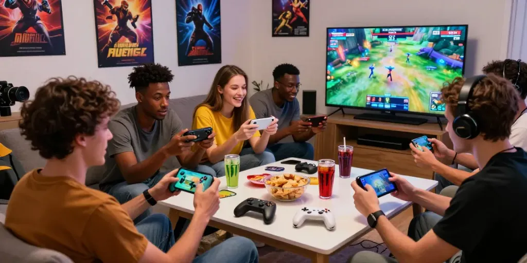 Friends enjoying an engaging gaming session, showcasing https://du88az.net/ products and excitement.