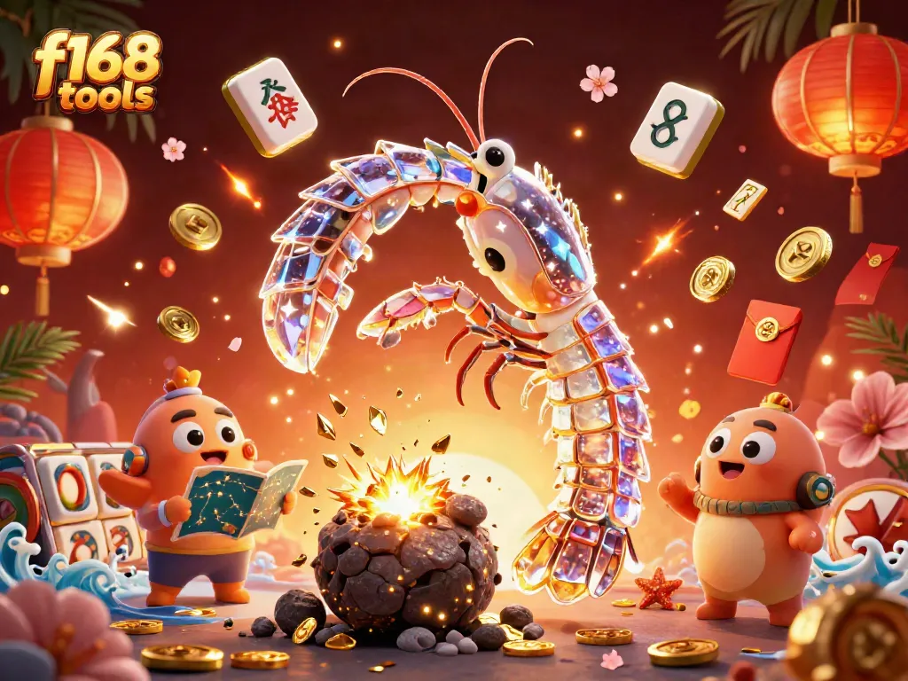 Experience the excitement of f168 tools with a galactic samurai shrimp amidst vibrant casino elements for engaging gameplay.